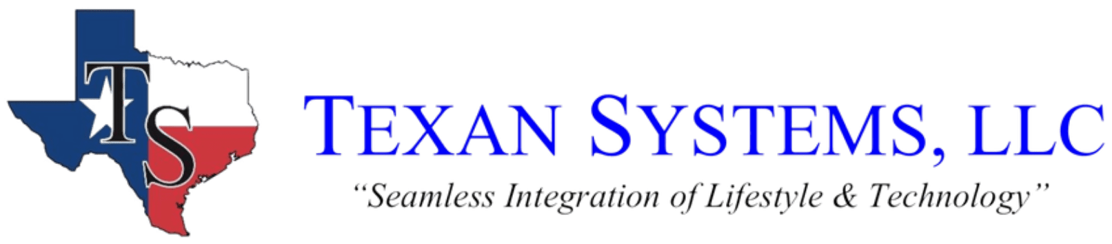 Untitled design Logo of Texan Systems, LLC featuring the outline of Texas with the company's initials and the tagline, "Seamless Integration of Lifestyles & Technology.